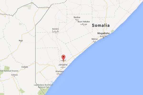 A map showing Jilib, Somalia.