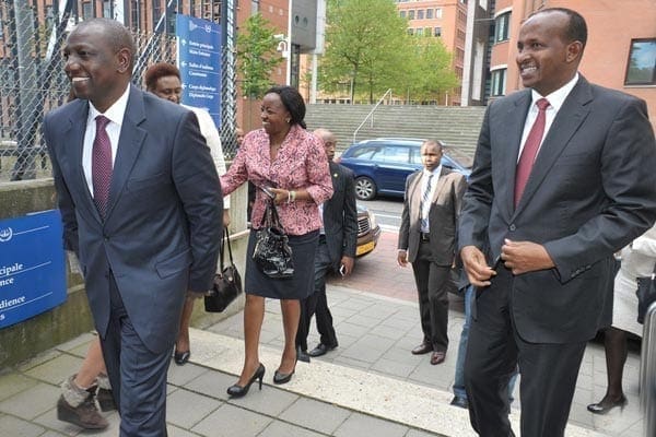 William Ruto arrives at the International Criminal Court at The Hague on May 15, 2014 in the company of his wife Rachel and Majority Leader Aden Duale. PHOTO | DPPS