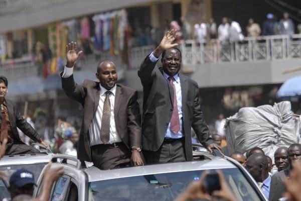  Former Prime Minister Raila Odinga with Suna East Mp Junet Mohamed on June 05, 2014 during meet the people tour at Eastleigh Nairobi. PHOTO | WILLIAM OERI