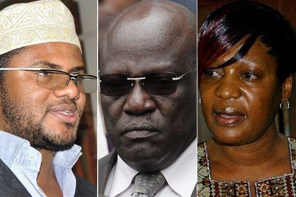 From left: Mombasa Senator Hassan Omar, Machakos Senator Johnstone Muthama, and Nominated Senator Elizabeth Ongoro. Photos | FILE