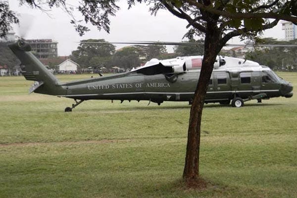 A picture of Marine One helicopter that landed