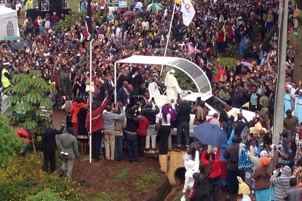 Pope Francis making his entry to University of Nairobi grounds on November 26, 2015. PHOTO | NGARE KARIUKI | NATION MEDIA GROUP