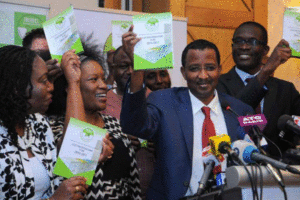 From left: Independent Electoral and Boundaries Commission vice chair Lilian Mahiri-Zaja, Vice CEO Betty Suguna, Chairman Isaac Hassan and CEO Ezra Chiloba launch election operation plan 2015-2017 at Intercontinental hotel in Nairobi on January 14, 2016. IEBC plans to spend Sh4.4 billion on voter registration, another Sh4.5 billion on electoral technologies, Sh2 billion on logistics and Sh2.1 billion on voting PHOTO | JAMES EKWAM |   NATION MEDIA GROUP