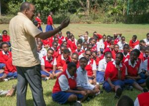 President Uhuru Kenyatta advises Loreto Convent Msongari students at State House on March 27, 2016. Results of a new survey released by Infotrak show that Mr Kenyatta is the most popular presidential candidate with 44.5 per cent support, followed by Raila Odinga at 27.8 per cent. PHOTO | NATION MEDIA GROUP 