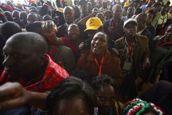 Jubilee delegates at the Kasarani Stadium during the party convention. More than 25 MPs from parties other than the 12 that have agreed to merge were on Friday welcomed to the new Jubilee Party by Deputy President William Ruto. PHOTO | EVANS HABIL | NATION MEDIA GROUP.