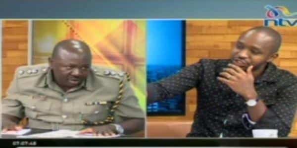 Police Spokesperson Charles Owino and human rights activist Boniface Mwangi
