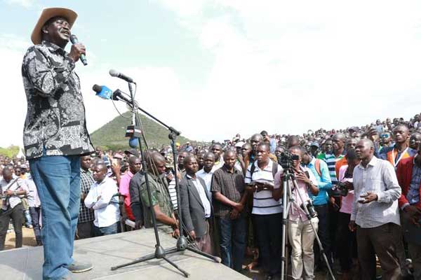 Cord leader Raila Odinga speaks to his