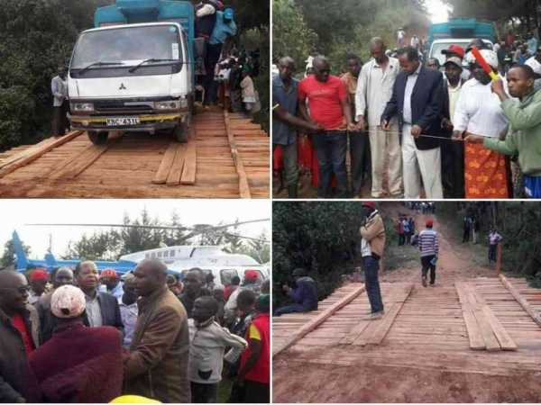 Former Mathira MP Ephraim Maina seen opening a bridge in Nyeri Photo/Courtesy