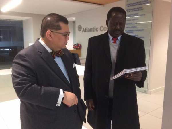 Cord leader Raila Odinga when he visited The Atlantic Council and held discussions with Peter Pham./COURTESY