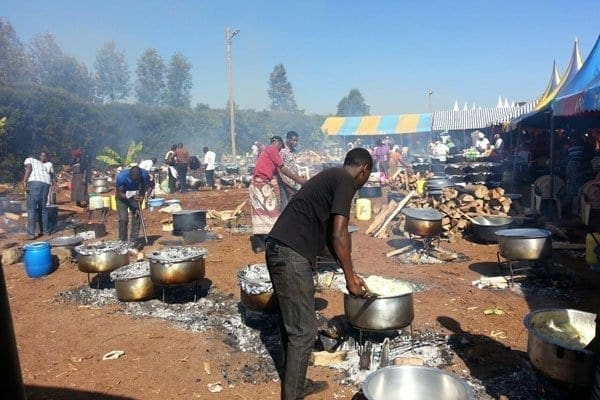 Cooks prepare food for the about 30, 000 mourners expected during the burial of Nyeri Governor Nderitu Gachagua on March 6, 2017. The cooks were sourced from 20 women and youth groups across central region. PHOTO | GUCHU NDUNGU | NATION MEDIA GROUP
