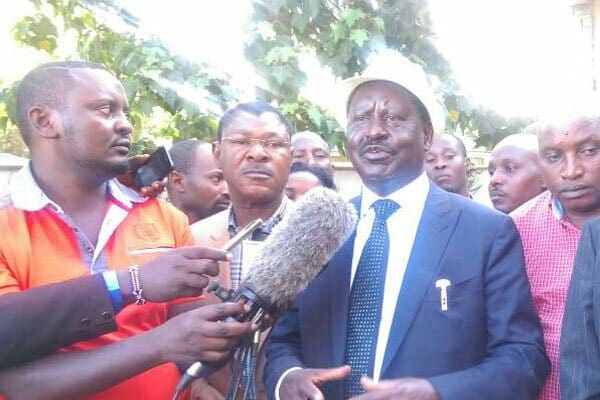 ODM leader Raila Odinga addresses journalists at Alba Hotel in Meru