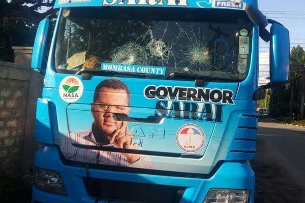 Mr Omar's campaign truck that was vandalised.