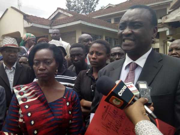 Kirinyaga governor aspirant Martha Karua and her lawyer Gitobu Imanyara at the High Court in Kerugoya on September 5 /GEOFFREY KIBISU