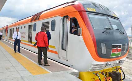 Image result for President Uhuru Kenyatta launches passenger train services at Miritini station, Mombasa