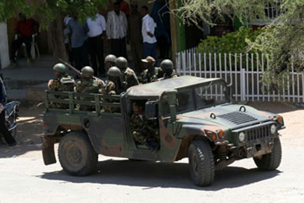 PHOTO | FILE Military personnel patrol the streets of Garissa town in April.