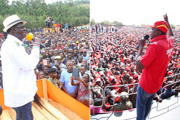 President Uhuru Kenyatta and his main challenger Raila Odinga today have last-minute rallies in Coast and Rift Valley respectively. PHOTOS | NATION MEDIA GROUP