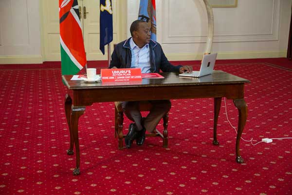 President Uhuru Kenyatta during a live chat with Kenyans on Facebook on July 30, 2017. He urged voters to choose progress over empty rhetoric when they decide the country’s destiny on August 8. PHOTO | PSCU