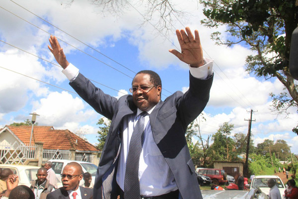 Embu Governor Martin Nyaga Wambora celebrates after a court reinstated him as Embu governor. He has been impeached for the second time on Tuesday. PHOTO/JOSEPH KANYI