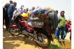 Witchcraft? Boda Boda man rides with huge swarm perched on bike