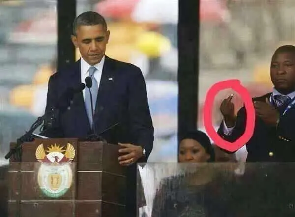 Fake Interpreter at Mandela Memorial Displayed Middle Finger