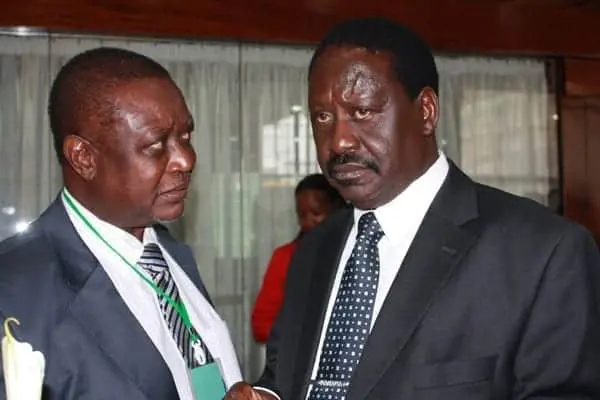 ODM party leader Raila Odinga (Right) with his older brother Oburu Odinga during a past function. The Members of the National Assembly and Senate, including Oburu Oginga (nominated), owe the party Sh8.2 million in overdue monthly contributions. FILE PHOTO |