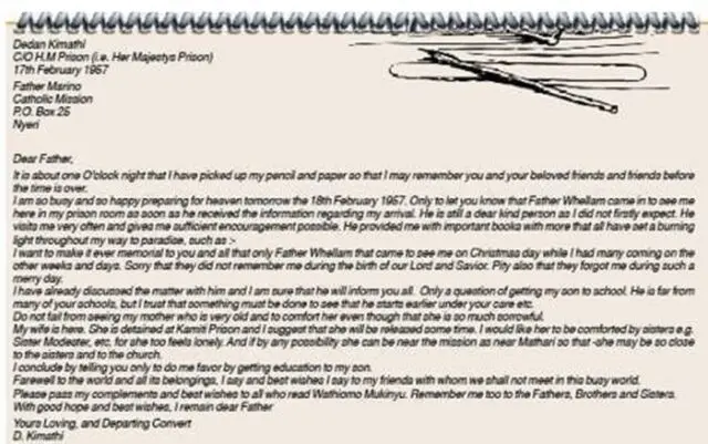 Freedom Fighter Dedan Kimathi Last Letter before Hanging