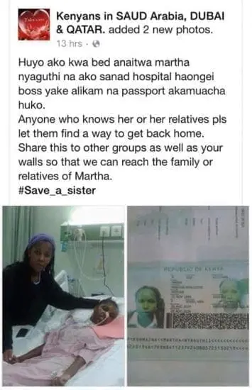 Sick Kenyan woman Martha Nyaguthi in Saudi Arabia abandoned by employer 2 Sick Kenyan woman Martha Nyaguthi in Saudi Arabia abandoned by employer