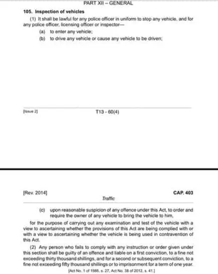 Part of the traffic act