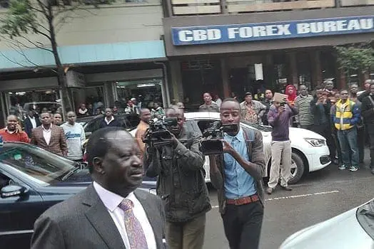 Mr Odinga making his way to the Ranalo restaurant. PHOTO | LEONARD ONYANGO