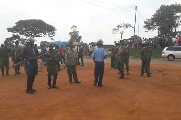 Raila forced to abandon rally in Mumias 1 Police officers at Shibale market where ODM leader Raila Odinga was to address a public rally on July 22, 2016. Police were forced to disperse rowdy youth who disrupted the planned rally forcing Mr Odinga to abandon the event. PHOTO | NATION MEDIA GROUP