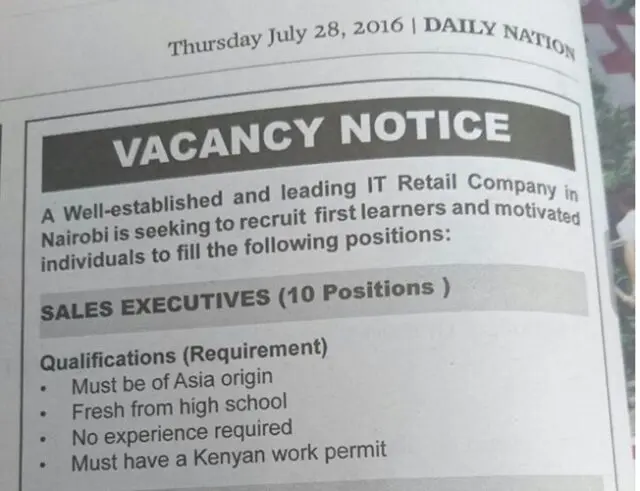 Racist Ad in Daily Nation Newspaper Angers Kenyans