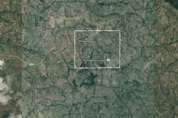 A Google map shows Kapenguria Town in West Pokot County. Five police officers are feared dead after a gunman attacked Kapenguria Police Station, West Pokot County, on Thursday morning. PHOTO | GOOGLEMAPS
