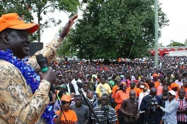 Cord leader Raila Odinga addresses a rally at Shianda, Vihiga County, on July 22, 2016. The former Prime Minister is expected to meet with US leaders on the sidelines of the convention. PHOTO | ISAAC WALE | NATION MEDIA GROUP