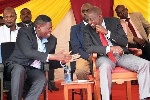 Deputy President William Ruto and Water CS Eugene Wamalwa during a fundraising for Webuye West Maendeleo ya Wanawake Group. PHOTO | FILE