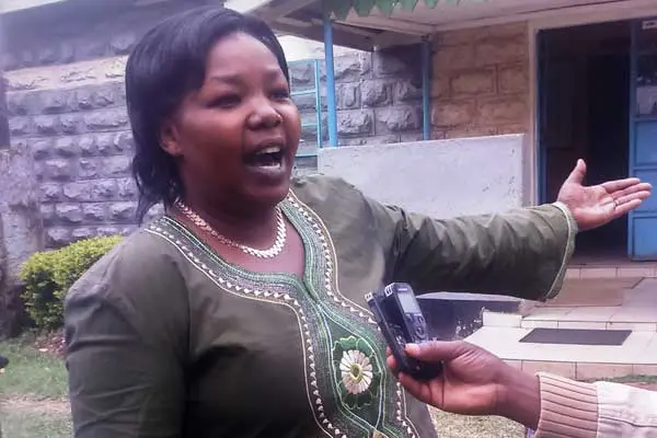 Ms Joyce Korir speaks to journalists after