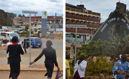 Chuka street signs celebrating Uhuru, Ruto defaced 3 A composite picture of two streets in Chuka