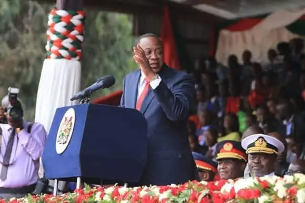 President Uhuru Kenyatta addresses Kenyans during the Mashujaa Day celebrations in Machakos, October 20, 2016. PHOTO | JEFF ANGOTE | NATION MEDIA GROUP.