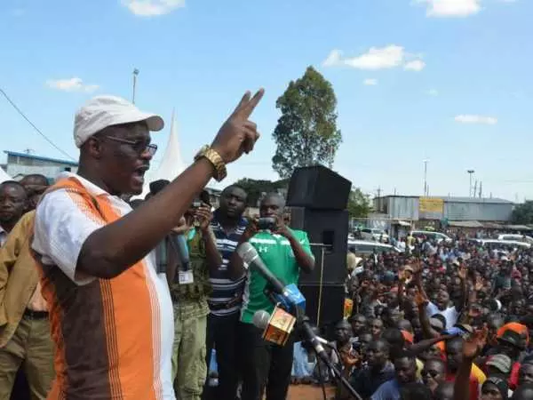 Cord leader Raila Odinga's former aide Eliud Owalo during a rally in Kibra in 2015. FILE