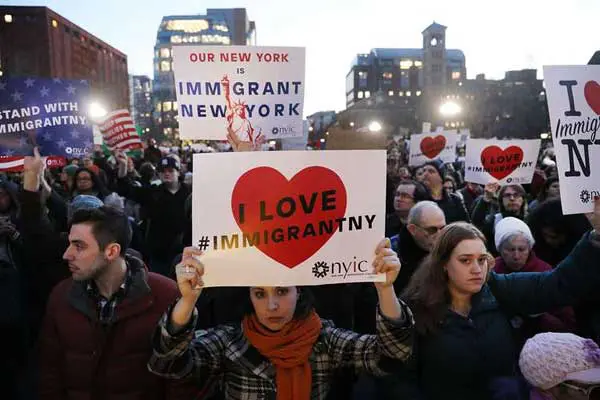 Muslims, immigrant Hundreds of people attend an evening rally at