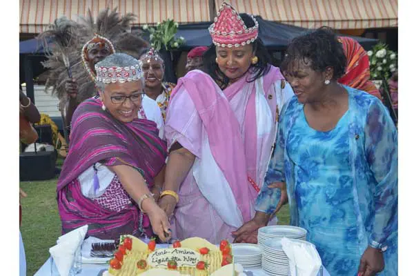 First Lady Margaret Kenyatta and Foreign Affairs Cabinet Secretary Amina Mohamed First Lady, women leaders host CS Amina Mohamed ahead of AU elections