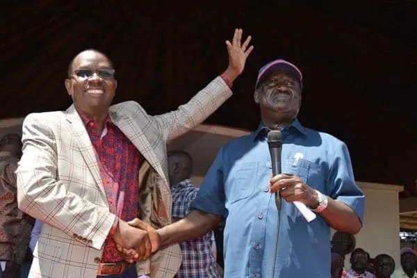 Cord leader Raila Odinga Cord leader Raila Odinga (right) receives former TNA secretary general Onyango Oloo who decamped to the Orange Party at the Jomo Kenyatta Sports ground, Kisumu, on January 18, 2017. PHOTO | BERNARD ONDARI | NATION MEDIA GROUP