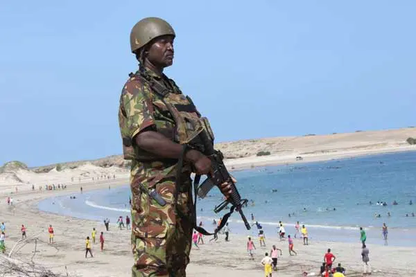 Kenya Defence Forces soldier A Kenya Defence Forces soldier on guard as