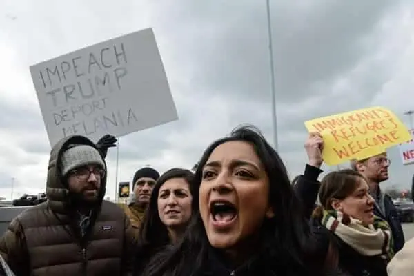 Protestors rally during a protest against the Muslim immigration ban at John F. Kennedy International Airport in New York City in the United States on January 28, 2017. PHOTO | STEPHANIE KEITH | AFP