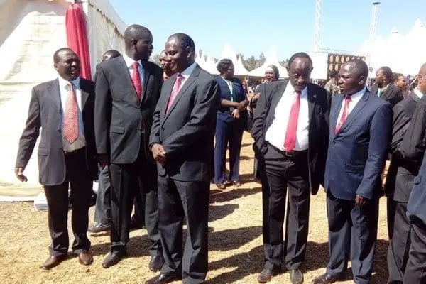 Governors wait to receive the body of their late colleague Nderitu Gachagua at his home on March 6, 2017. PHOTO | GRACE GITAU | NATION MEDIA GROUP