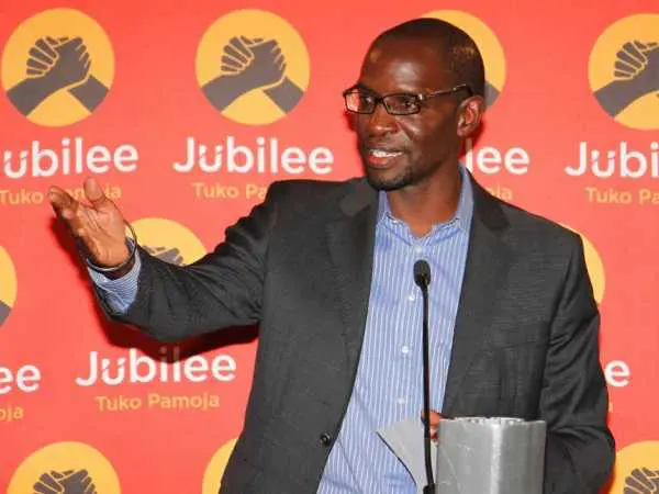 Jubilee Party National Election Board Chairman Andrew Msangi gives an update of the nomination process at the Party headquarters on April 25, 2017. /JACK OWUOR