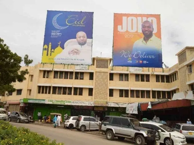 You are not a god, billboards will not vote for you, Marwa tell Joho: Billboards of Mombasa Governor Hassan Joho in Bondeni. /JOHN CHESOLI