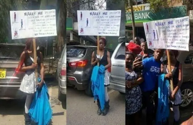 Kenyan woman looking for a mzungu husband using placard