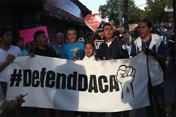 Immigrants' rights demonstrators march in protest of President Trump's decision on DACA on September 7, 2017 in the Queens borough of New York City. The decision to end DACA has left Dreamers hopeless. PHOTO | JOHN MOORE | AFP
