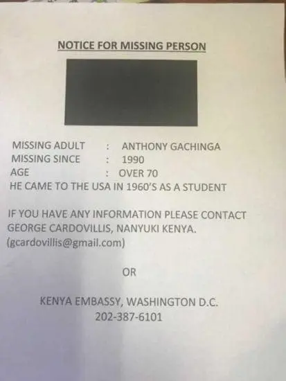 Help locate Kenyan man missing since 1990 in America 1 Help locate Kenyan man missing since 1990 in America
