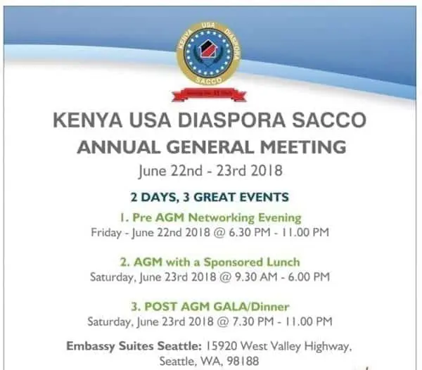 KENYA USA DIASPORA SACCO AGM IN SEATTLE WASHINGTON